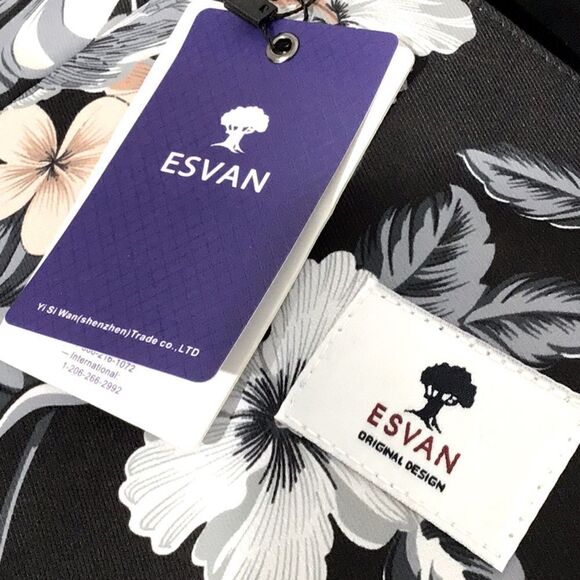 Esvan NEW Black Tropical Print Duffle Tote Beach Gym Bag - Picture 14 of 16